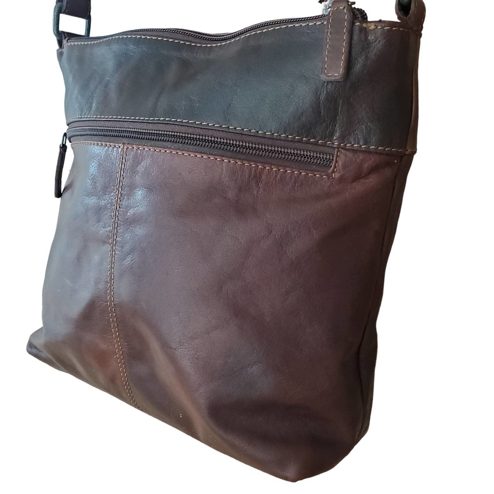 Jack Georges Voyager Zipper Leather Hobo Crossbody #7832 Square Med Bag Brown